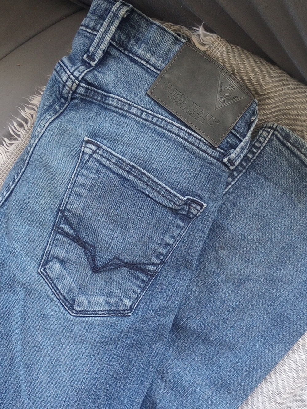 GUESS Blue Straight-Leg Jeans with Signature Back Pocket